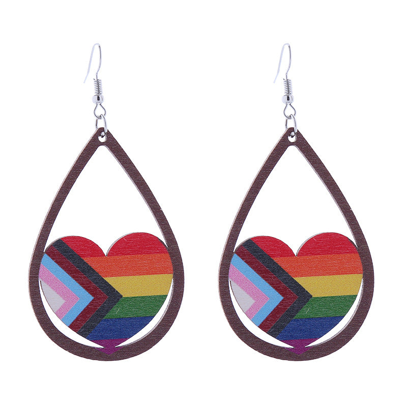 Wholesale LOVE Rainbow Wooden Drop Earrings